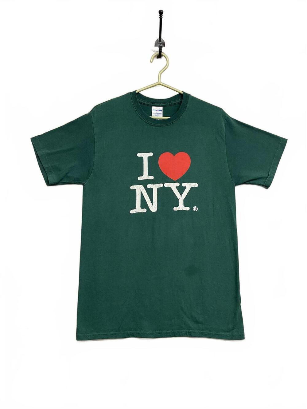 Vintage Y2K I Love NY Graphic T-Shirt Green On Jerzees Tag Size M